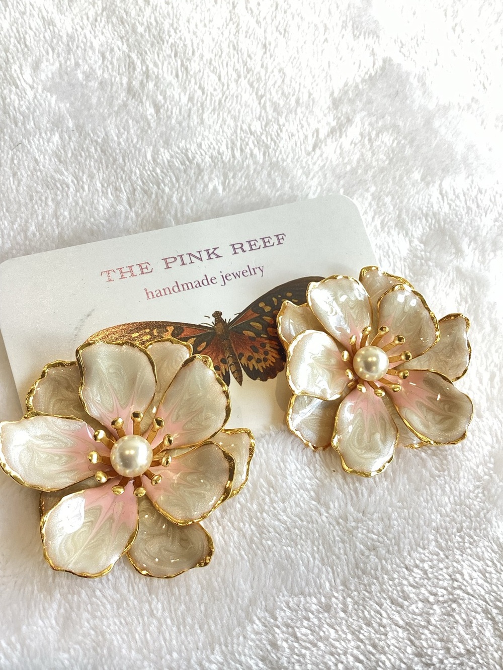 Anthropologie The Pink Reef Handpainted Earrings New Pearl Ivory June
